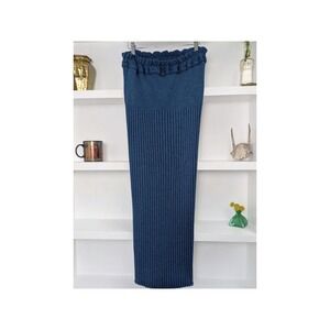 Marimekko Finland wool skirt; Vintage teal blue knit ribbed long‎ skirt
